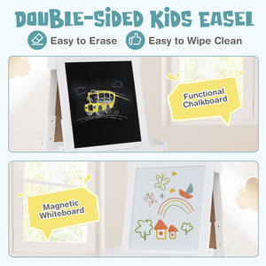 3-in-1 Double-sided Art Easel with Chalkboard and Magnetic Whiteboard for Kids