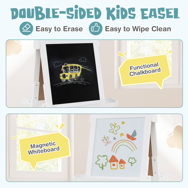 3-in-1 Double-sided Art Easel with Chalkboard and Magnetic Whiteboard for Kids