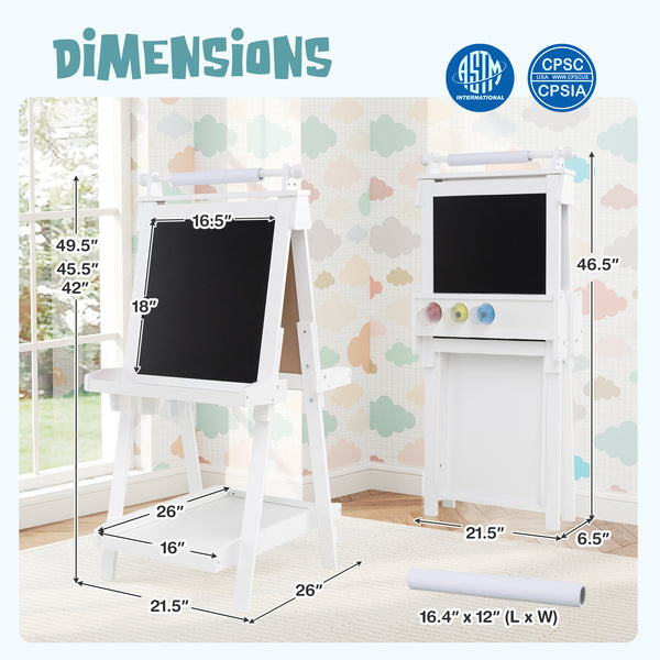 3-in-1 Double-sided Art Easel with Chalkboard and Magnetic Whiteboard for Kids