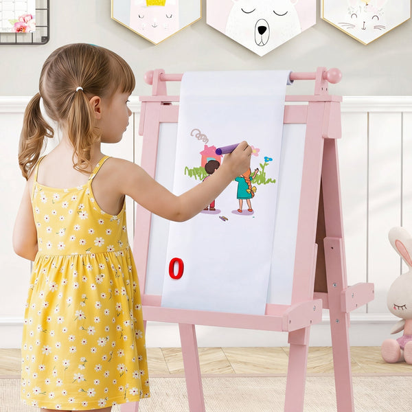 Double-Sided Kids Art Easel with Chalkboard & Whiteboard