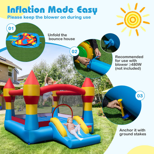 3-in-1 Kids Bouncer with Slide Large Jumping Area and Basketball Hoop without Blower