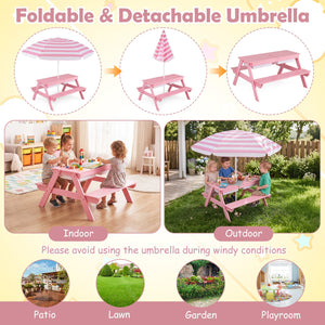 Kids Outdoor Picnic Water Sand Table with Umbrella