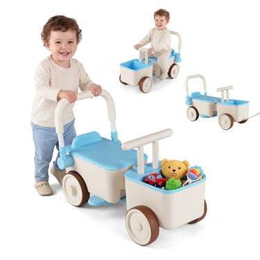 3-in-1 Kids Ride On Push Car with Rope and Storage Basket