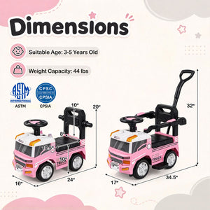 3-in-1 Kids Ride On Push Car for Toddlers 3 to 5 Years Old with Music