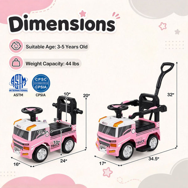3-in-1 Kids Ride On Push Car for Toddlers 3 to 5 Years Old with Music