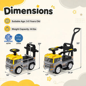 3-in-1 Kids Ride On Push Car for Toddlers 3 to 5 Years Old with Music