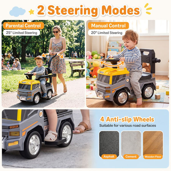 3-in-1 Kids Ride On Push Car for Toddlers 3 to 5 Years Old with Music