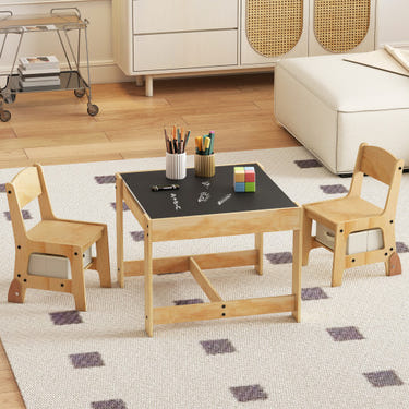 3 in 1 Kids Table and Chair Set with removable tabletop and storage drawers in natural finish. Perfect for playtime and organization.