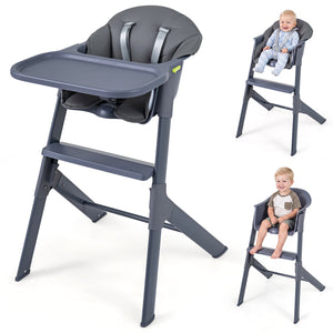 3-in-1 Washable Baby High Chair with Tray Footrest-Gray
