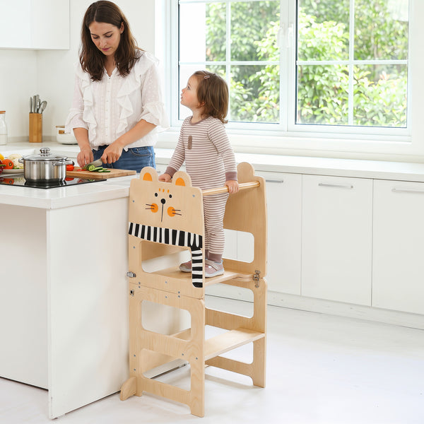 3-in-1 Wooden Kids Toddler Kitchen Step Stool with Blackboard