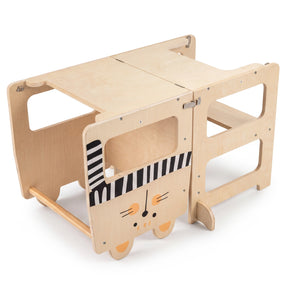 3-in-1 Wooden Kids Toddler Kitchen Step Stool with Blackboard