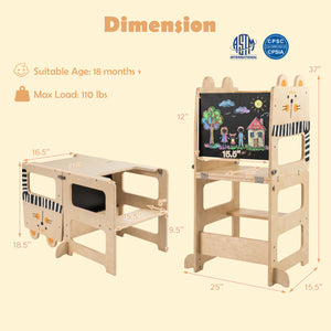 3-in-1 Wooden Kids Toddler Kitchen Step Stool with Blackboard