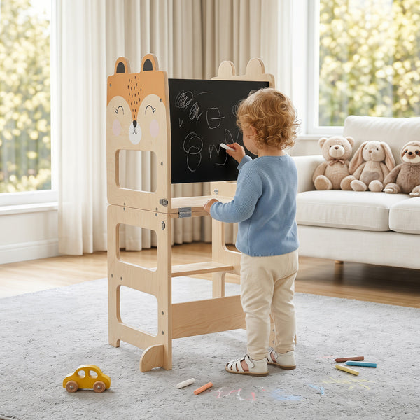 3-in-1 Wooden Kids Toddler Kitchen Step Stool with Blackboard
