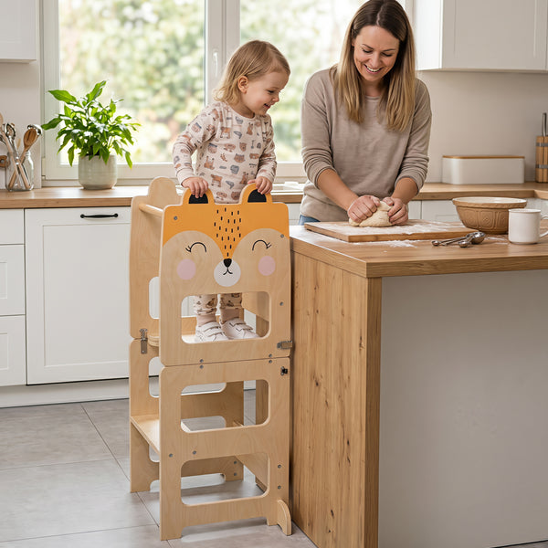 3-in-1 Wooden Kids Toddler Kitchen Step Stool with Blackboard