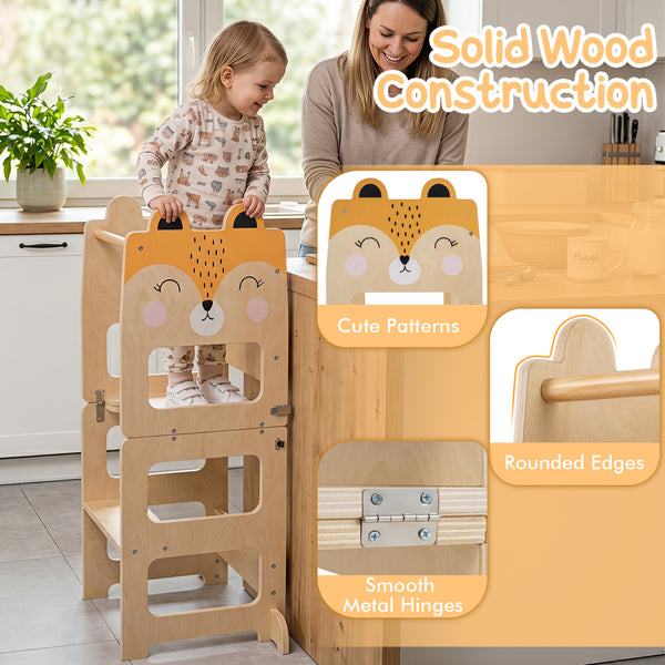 3-in-1 Wooden Kids Toddler Kitchen Step Stool with Blackboard