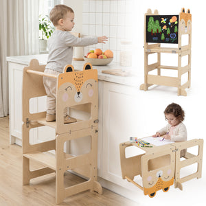 3-in-1 Wooden Kids Toddler Kitchen Step Stool with Blackboard