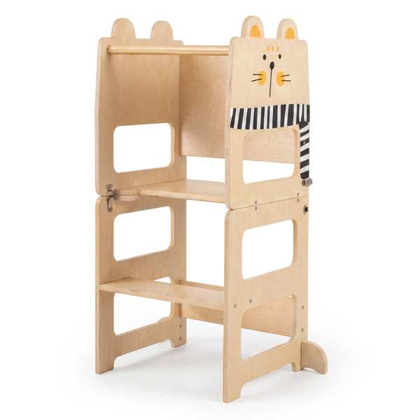 3-in-1 Wooden Kids Toddler Kitchen Step Stool with Blackboard
