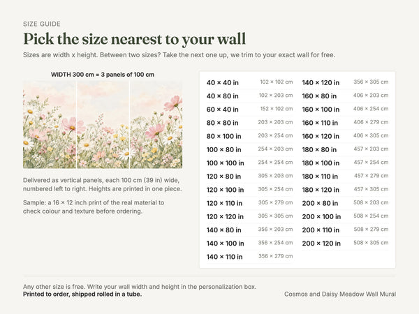 Watercolor Cosmos and Daisy Meadow Wall Mural, image 4