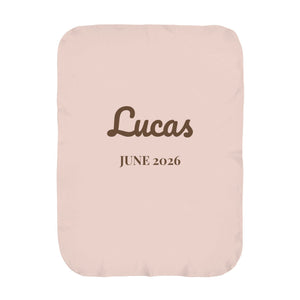 Name and Birth Month swaddle blanket in blush