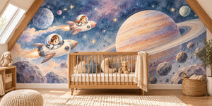 Watercolor Space Explorers Wall Mural, image 1