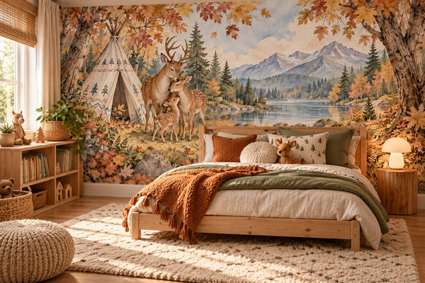 Watercolor Deer Teepee Camping Wall Mural, image 2
