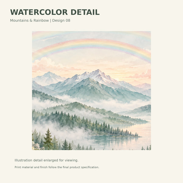 Watercolor Foggy Forest Rainbow Wall Mural, image 3