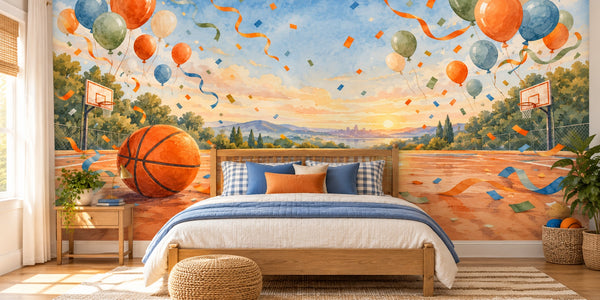 Watercolor Basketball Celebration Wall Mural, image 2