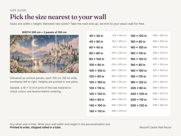 Watercolor Moonlit Castle Fairy Tale Wall Mural, image 5