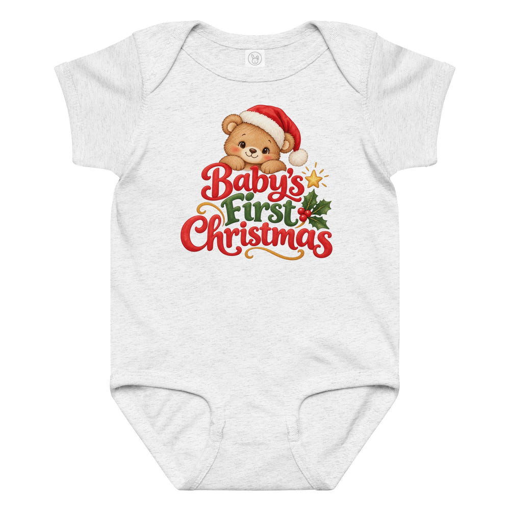 Baby's First Christmas baby bodysuit in white, front view