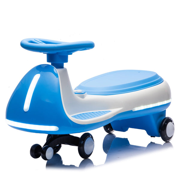 12V Electric Wiggle Ride On Car with dual motors and LED lights, shown from angle 8, perfect for adventurous toddlers.