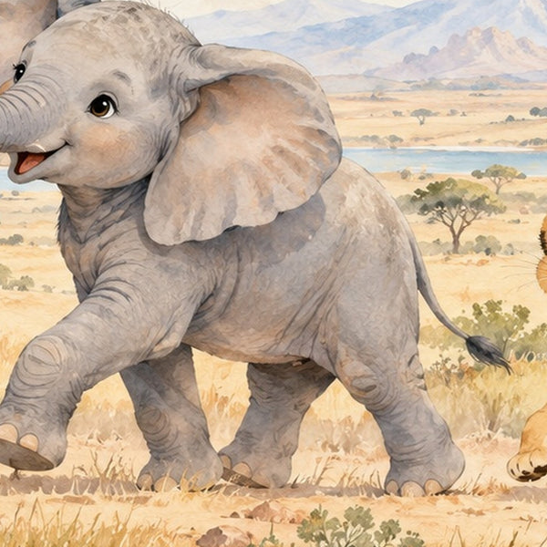 Safari Parade shower curtain, close up of the watercolor artwork