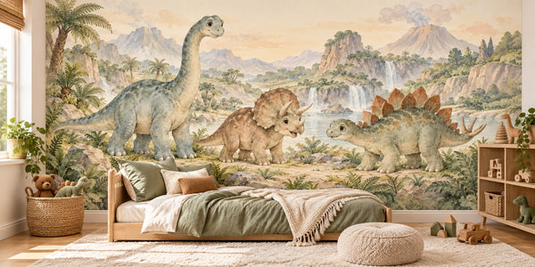Watercolor Gentle Dinosaurs Wall Mural, image 1