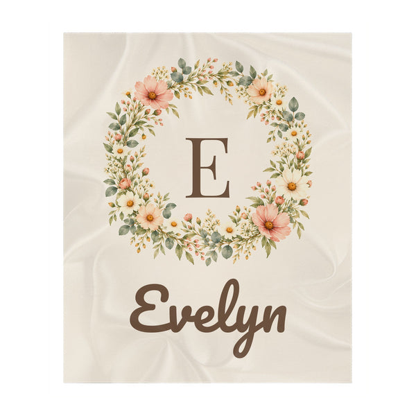 Floral Monogram toddler sherpa blanket in cream
