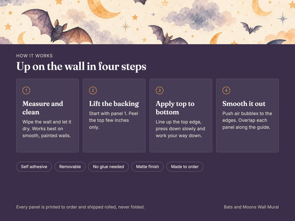 Watercolor Bats and Moons Halloween Wall Mural, image 9