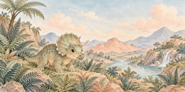 Watercolor Baby Triceratops Dinosaur Wall Mural, image 3