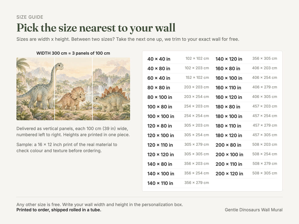 Watercolor Gentle Dinosaurs Wall Mural, image 1