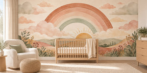 Watercolor Rainbow Sunrise Hills Wall Mural, image 1