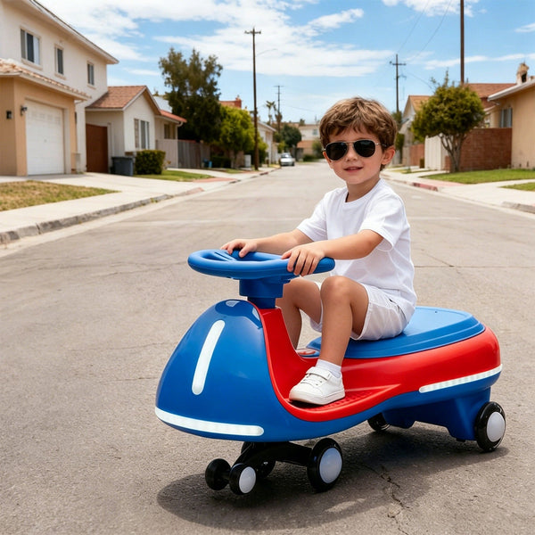 12V Electric Wiggle Ride On Car with dual motors and LED lights, perfect for fun outdoor play.