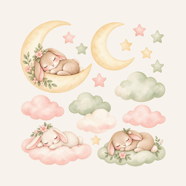 Sleeping Bunny Moon and Clouds Wall Decals, Set of 17, image 3