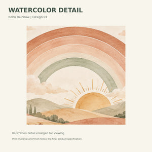 Watercolor Rainbow Sunrise Hills Wall Mural, image 3