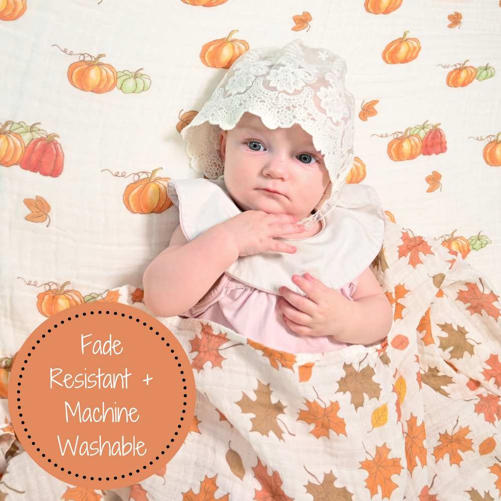 Leaves Baby Swaddle Blankets - Autumn Bliss: 47" x 47" 100% Muslin Cotton - MOOGCO Baby