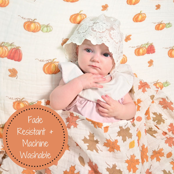 Leaves Baby Swaddle Blankets - Autumn Bliss: 47" x 47" 100% Muslin Cotton