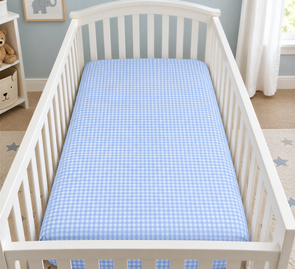Wendy Anne Blue and White Cotton Gingham Fitted Sheet Custom Sizes