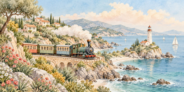 Watercolor Coastal Train Wall Mural, image 3