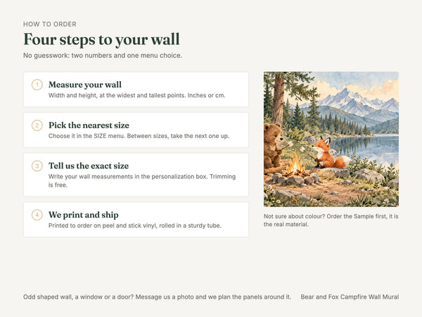 Watercolor Bear and Fox Campfire Camping Wall Mural, image 6