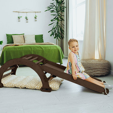 3in1 Montessori Climbing Set: Climbing Arch + Slide Board + Cushion – Chocolate