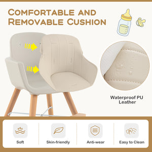 3-in-1 Convertible Wooden High Chair with Cushion, stylish and functional for babies, shown at a 15-degree angle.
