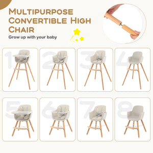 3-in-1 Convertible Wooden High Chair with Cushion, perfect for babies and toddlers, shown at angle 14.