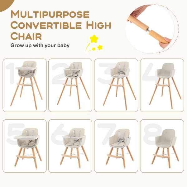 3-in-1 Convertible Wooden High Chair with Cushion, perfect for babies and toddlers, shown at angle 14.