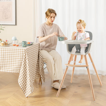 3-in-1 Convertible Wooden High Chair with Cushion for babies and toddlers, perfect for mealtime and playtime.